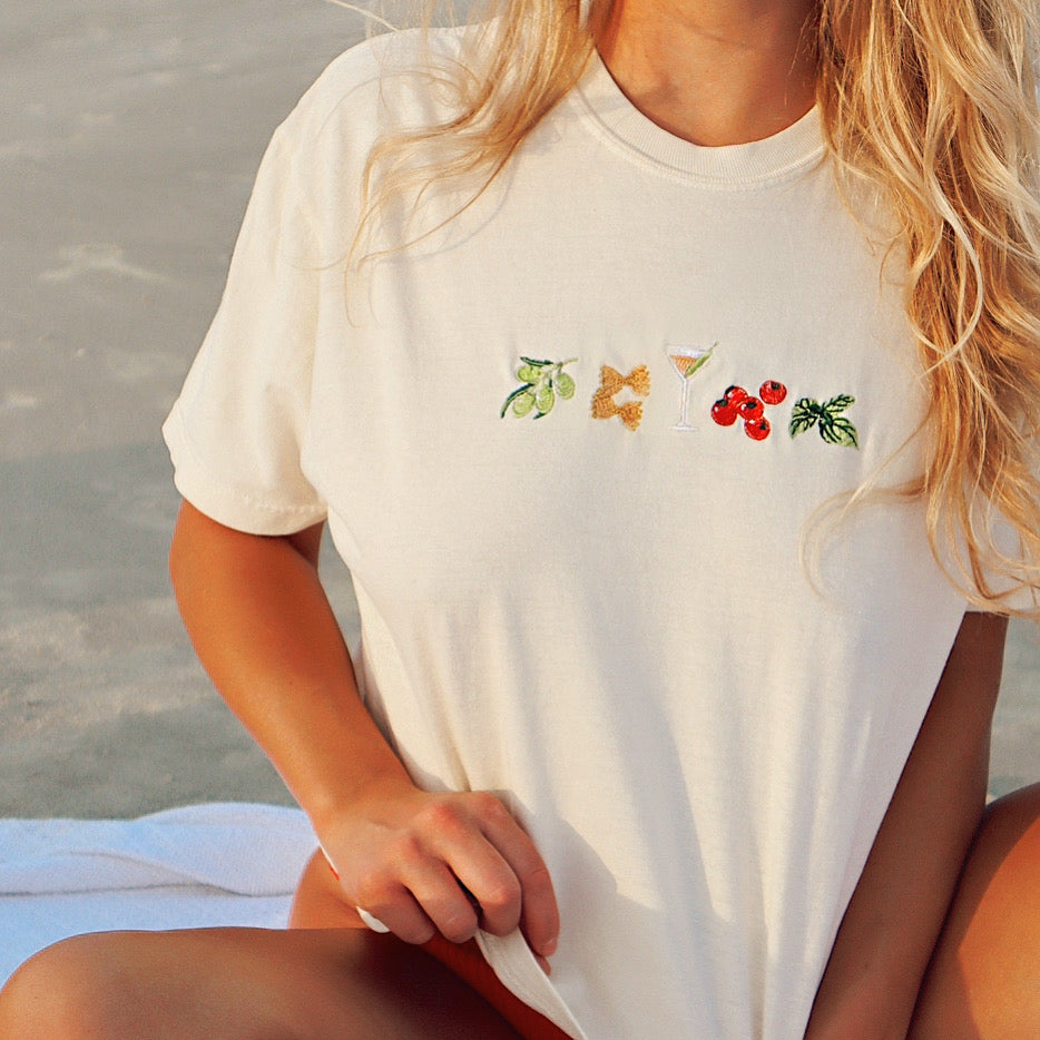 Embroidered Mama Pasta Cropped Tee