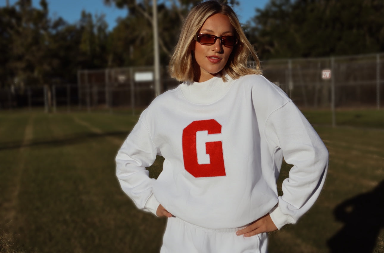 Letterman Mock Neck (White)