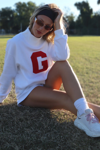 Letterman Mock Neck (White)